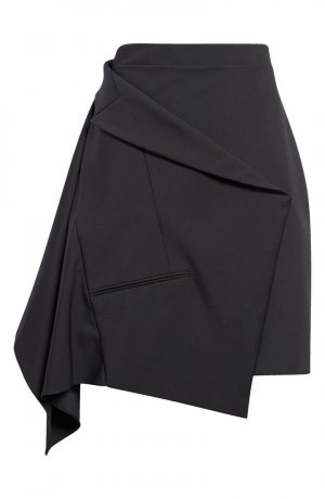 Шерстяная мини-юбка с драпированными панелями от Sartorial ALEXANDER MCQUEEN, черный McQueen