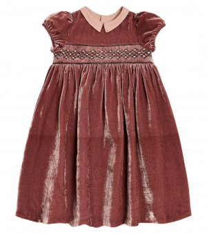 Бархатное платье с цветочной вышивкой , коричневый Bonpoint