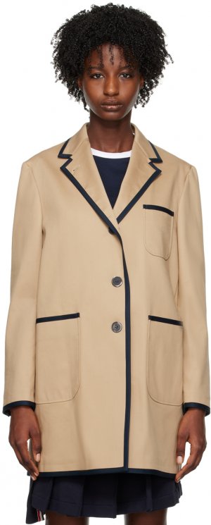 Однобортное пальто цвета хаки Thom Browne
