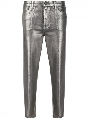 Укороченные брюки с эффектом металлик J Brand. Цвет: серый
