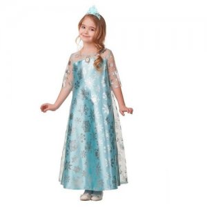Карнавальный костюм «Эльза», сатин 2, платье, корона, р. 32, рост 128 см Батик. Цвет: голубой