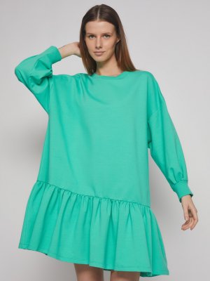 Платье-свитшот с воланом zolla. Цвет: зеленый