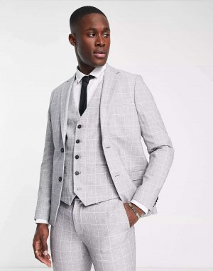 Серый клетчатый пиджак супероблегающий New Look