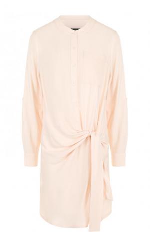 Мини-платье с длинным рукавом и драпировкой DKNY. Цвет: светло-розовый