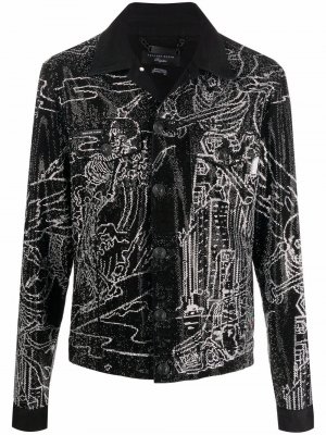 Джинсовая куртка с принтом Philipp Plein. Цвет: черный