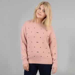 Пуловер из трикотажа с начесом, вышивка бантиками и рисунок в горошек GABRIELLE. Цвет: бледно-розовый