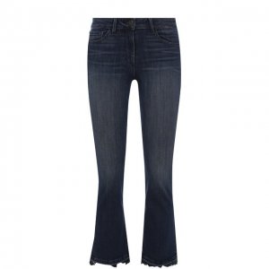 Укороченные расклешенные джинсы с потертостями 3x1. Цвет: синий