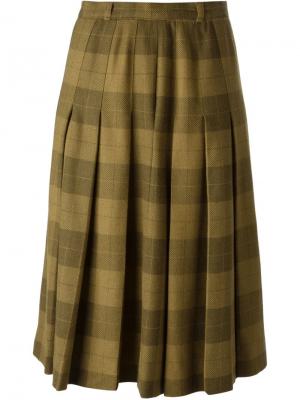 Плиссированная юбка в клетку Jean Louis Scherrer Vintage. Цвет: коричневый