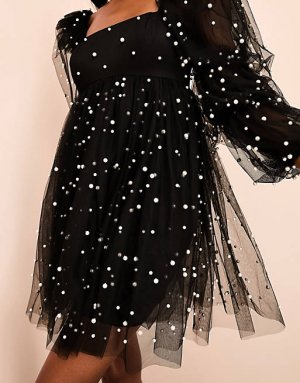 Черное тюлевое платье для малышей с жемчужной отделкой ASOS LUXE