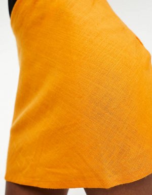 Оранжевая льняная юбка-комбинация мини ASOS DESIGN