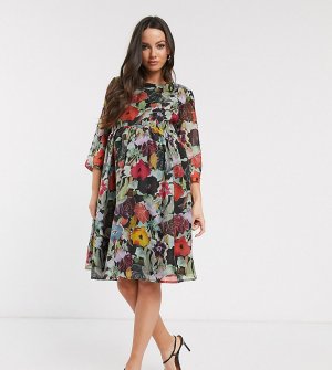 Короткое приталенное платье с винтажным цветочным принтом -Мульти Glamorous Bloom