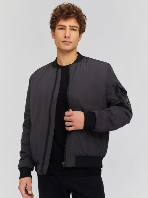 Утеплённая куртка-бомбер с воротником-стойкой zolla. Цвет: серый