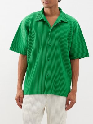 Рубашка с короткими рукавами и техническими складками , зеленый Homme Plissé Issey Miyake