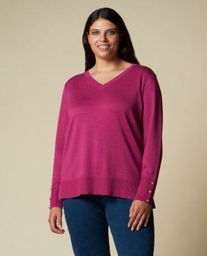 Женский пуловер с V-образным вырезом и пышными формами , фуксия розовая Rosa Thea