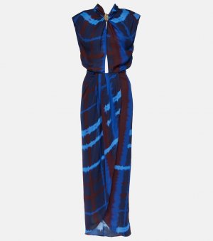 Шелковое платье макси inspiring vistas с принтом тай-дай , синий Johanna Ortiz