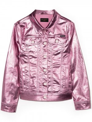 Джинсовая куртка с эффектом металлик Dolce & Gabbana Kids. Цвет: розовый