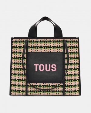 Большая разноцветная плетеная сумка-шоппер Amaya с черными деталями , черный Tous