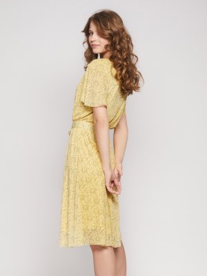 Платье с коротким рукавом и поясом zolla. Цвет: светло-желтый