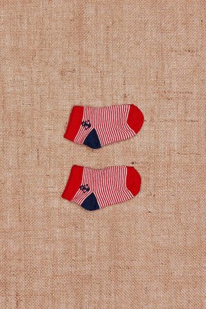 Комплект из 2 детских носков в полоску с пинетками , красный Fullamoda