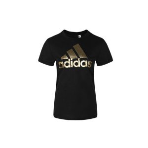 Glossy Letter Logo Short Sleeve T-Shirt Women Tops Black DV3025 Adidas