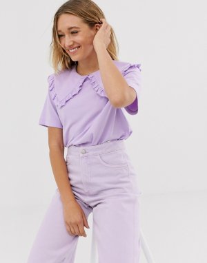 Сиреневая футболка с короткими рукавами и большим воротником -Фиолетовый Monki