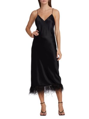 Платье-комбинация мидакси с перьями ворона Cami Nyc, черный NYC