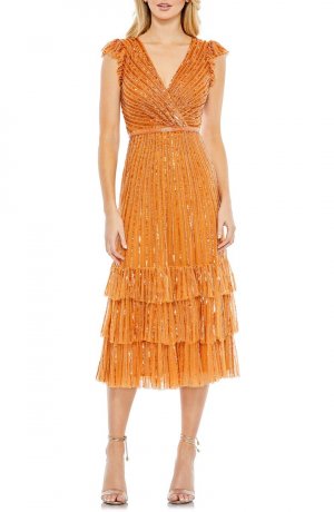 Коктейльное платье из тюля с пайетками и искусственным запахом MAC DUGGAL, ораньжевый Duggal