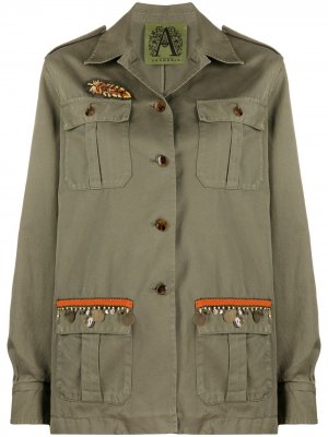 Куртка в стиле милитари с вышивкой Alessandra Chamonix. Цвет: зеленый