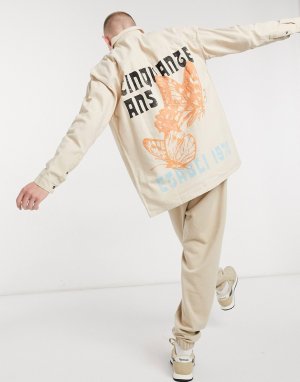 Oversized-рубашка из парусины с вышивкой в виде бабочки на спине -Белый ASOS DESIGN