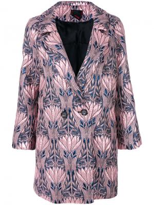 Двубортное пальто с цветочным рисунком Femme By Michele Rossi. Цвет: розовый и фиолетовый