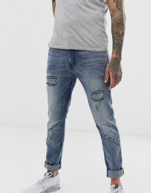 Супероблегающие джинсы с рваной отделкой -Синий Ringspun