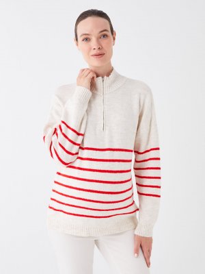 Полуводолазка в полоску с длинными рукавами и трикотажным свитером для беременных , красный полосатый LCWAIKIKI Maternity