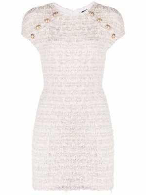 Sequin-embellished tweed mini dress Balmain. Цвет: белый