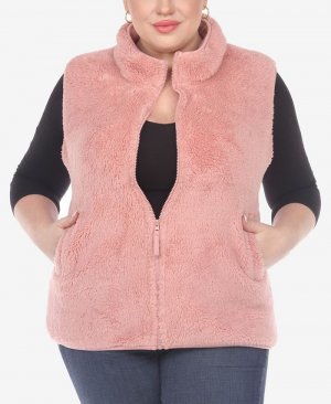 Женская куртка-жилет из шерпы на молнии больших размеров , розовый White Mark