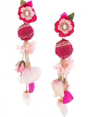 Серьги с цветочными подвесками Ranjana Khan. Цвет: розовый