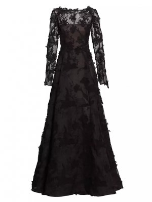 Платье из органзы с длинными рукавами, черный Jason Wu Collection