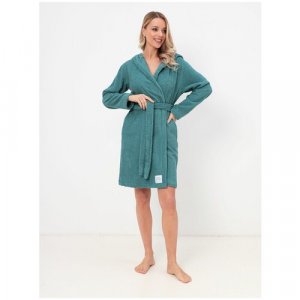 Халат укороченный, длинный рукав, банный, пояс, капюшон, карманы, размер 46-48, зеленый Luisa Moretti. Цвет: зеленый