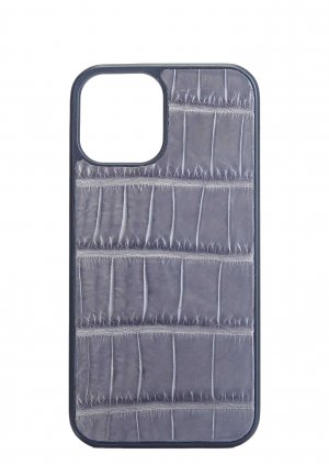 Чехол для iPhone 12 Pro из кожи крокодила BARDINI. Цвет: серый
