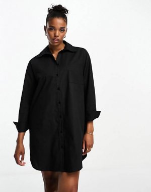 Черное удлиненное платье-рубашка оверсайз Miss Selfridge