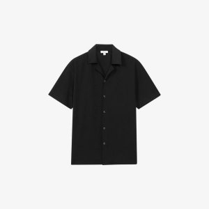 Рубашка Hunt из эластичной ткани с кубинским воротником и короткими рукавами , черный Reiss
