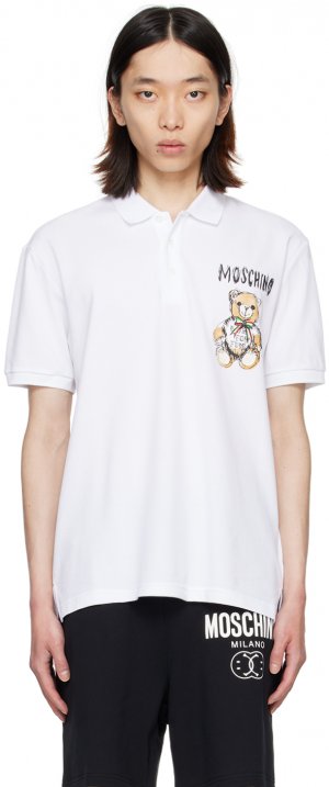 Белая футболка-поло с принтом , цвет White Moschino