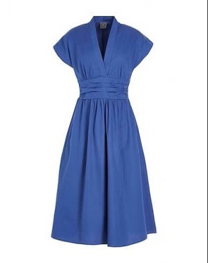 Хлопковое платье миди с V-образным вырезом 8 by YOOX, синий Yoox