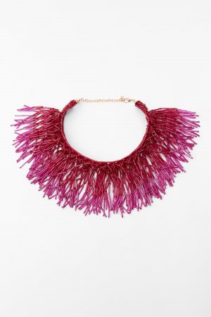 Ожерелье, украшенное жемчугом Zara, фуксия ZARA