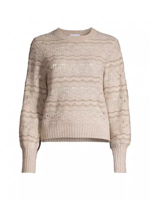 Кашемировый кружевной свитер с круглым вырезом , цвет neutral combo White + Warren