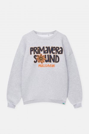 Свитшот Primavera Sound With Crochet Details, серый Pull&Bear