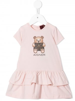Платье-футболка с оборками и принтом Aigner Kids. Цвет: розовый
