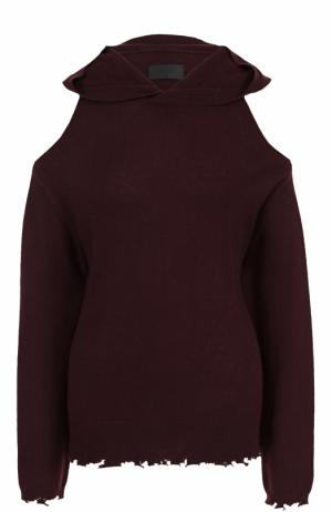 Кашемировый пуловер с капюшоном и открытыми плечами RTA. Цвет: бордовый