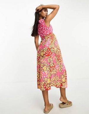 Разноцветное платье средней длины с глубоким v-образным вырезом и цветочным принтом Wednesday's Girl Maternity Wednesday's