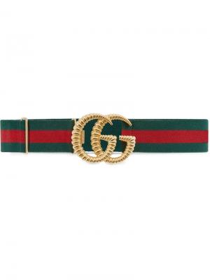Эластичный пояс с пряжкой GG и полоской Web Gucci. Цвет: зеленый