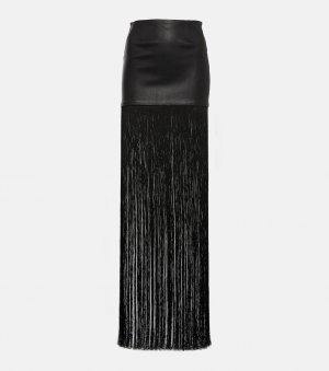 Кожаная макси-юбка Shanghai с бахромой, черный STOULS